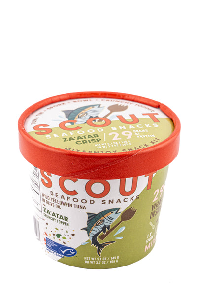 Scout Seafood Snacks Wild Yellowfin Tuna in Olive Oil With Za'atar Crunchy Topper
