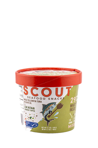 Scout Seafood Snacks Wild Yellowfin Tuna in Olive Oil With Za'atar Crunchy Topper
